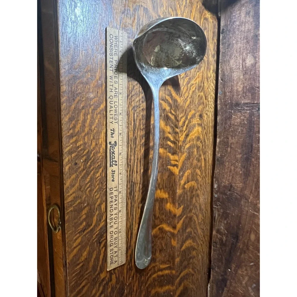 Leonard Silverplate Ladle VTG  Italy Fiddle Handle Pot Hook Serving Spoon 12in